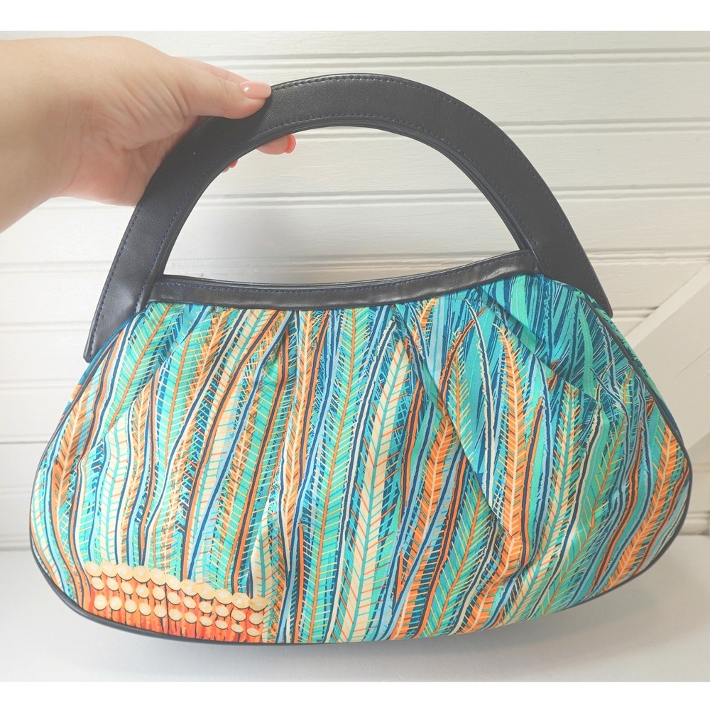 Pineda Covalin Handbag Purse Leather Top Handle Abstract Feather Print Mexico
